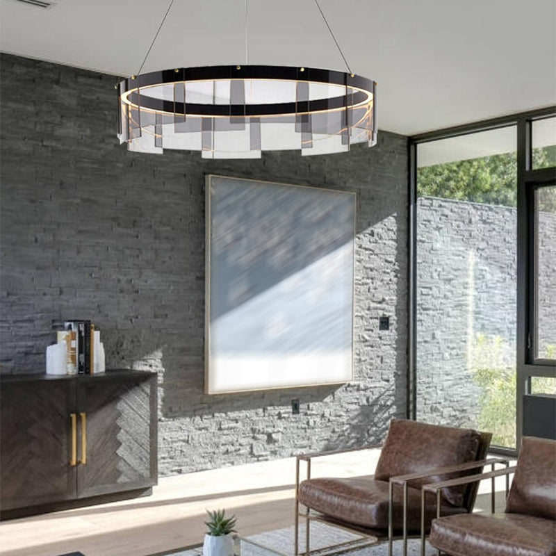 Modern Style Round Shade Hanging Light Glass Metal Pendant Light for Living Room