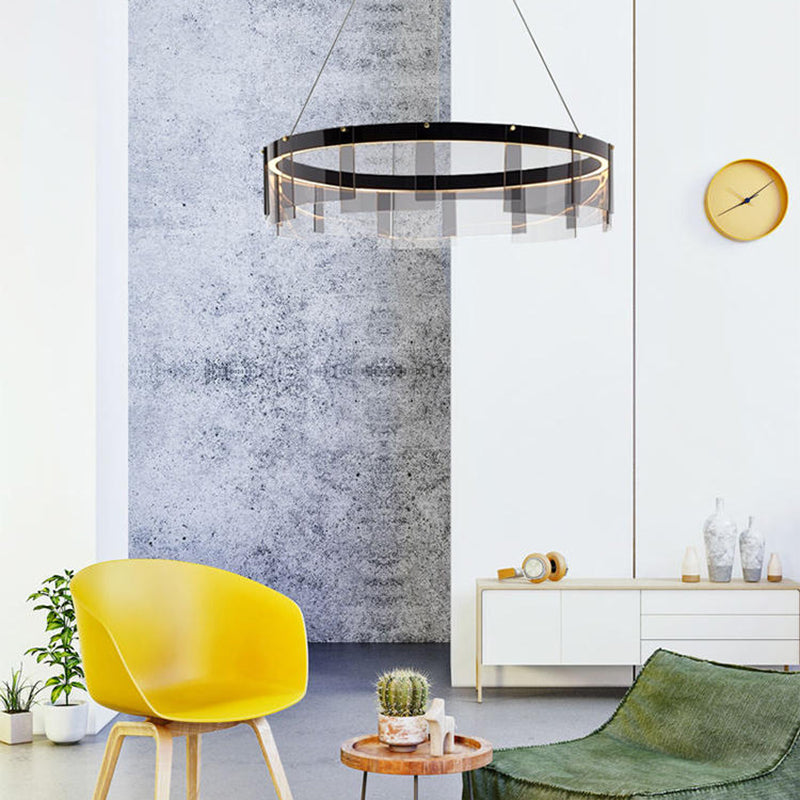 Modern Style Round Shade Hanging Light Glass Metal Pendant Light for Living Room