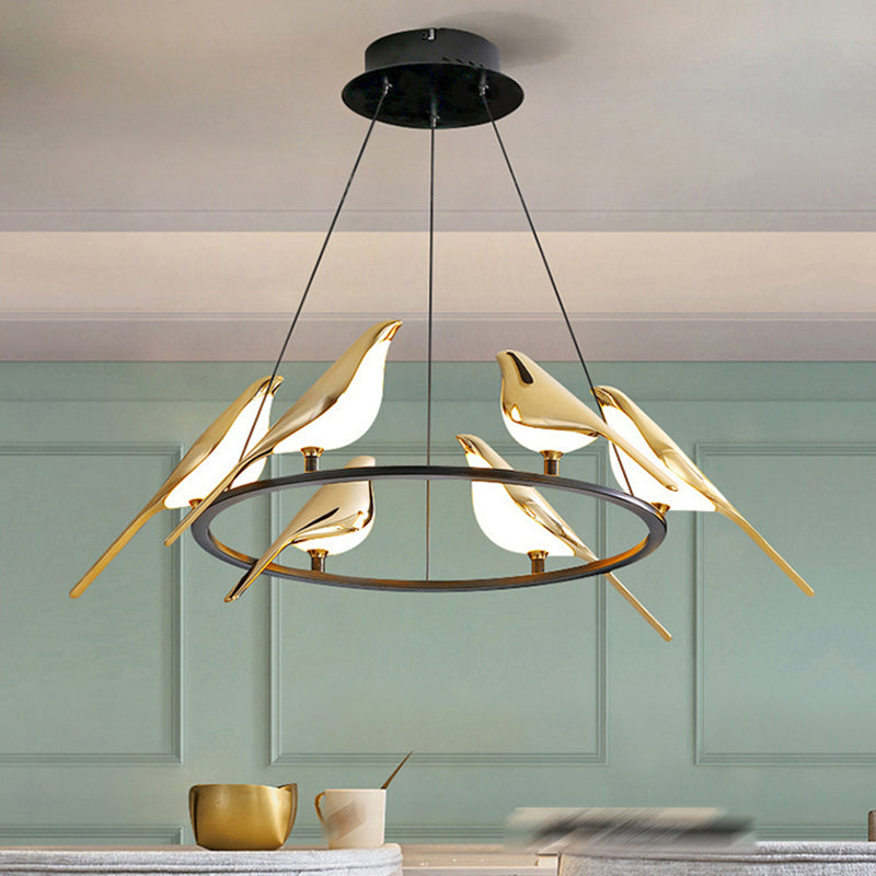 Gold Hanging Lamp Postmodern Style Bird Shape Metal Chandelier Pendant Light