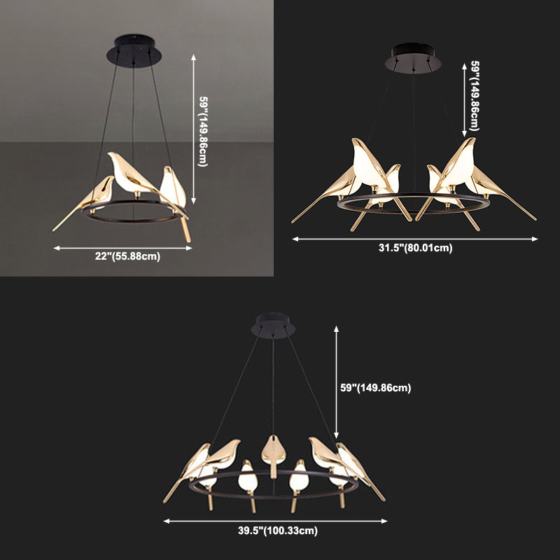 Gold Hanging Lamp Postmodern Style Bird Shape Metal Chandelier Pendant Light