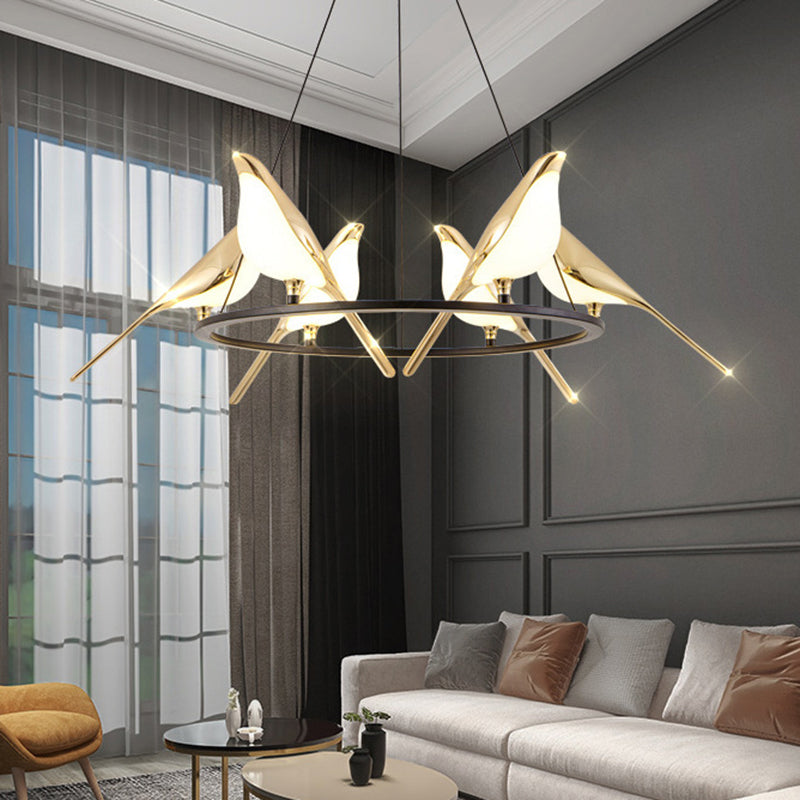 Gold Hanging Lamp Postmodern Style Bird Shape Metal Chandelier Pendant Light