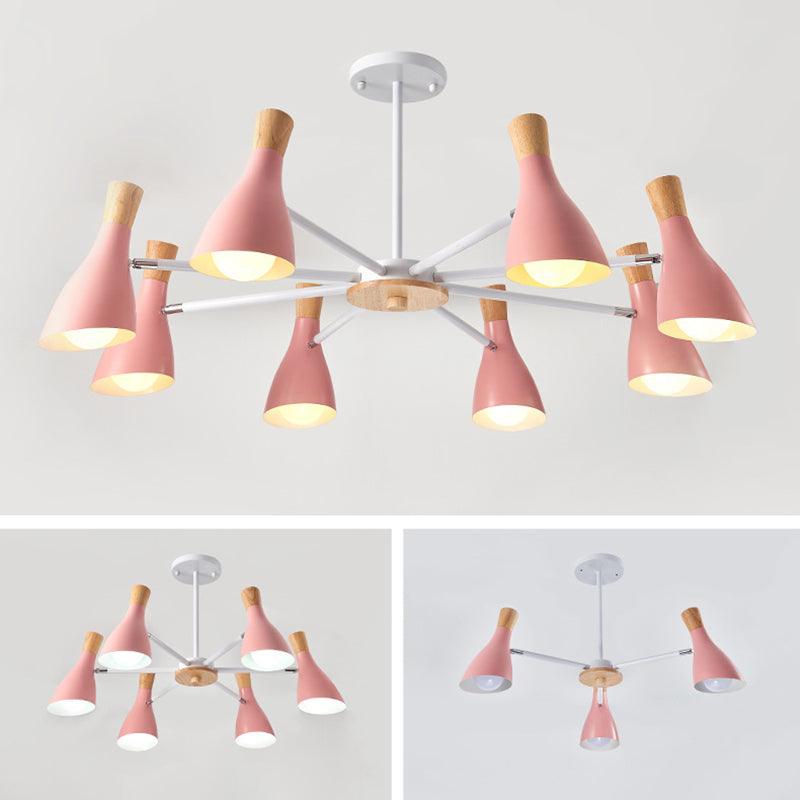 Multi Light Cone Hanging Chandelier Modern Macaron Style Metal Hanging Lamp for Restaurant