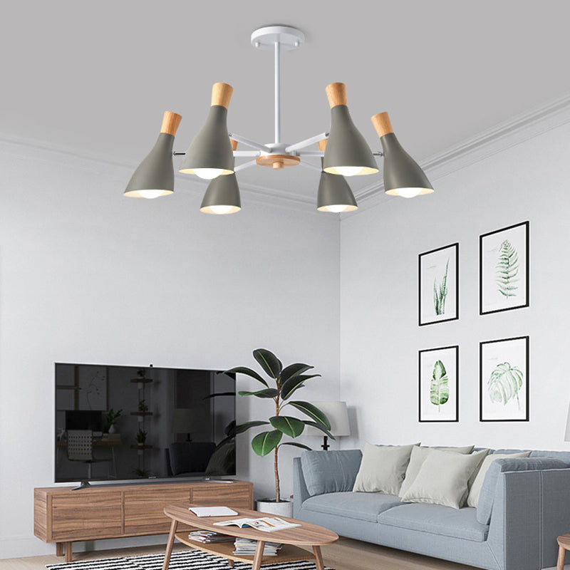 Multi Light Cone Hanging Chandelier Modern Macaron Style Metal Hanging Lamp for Restaurant