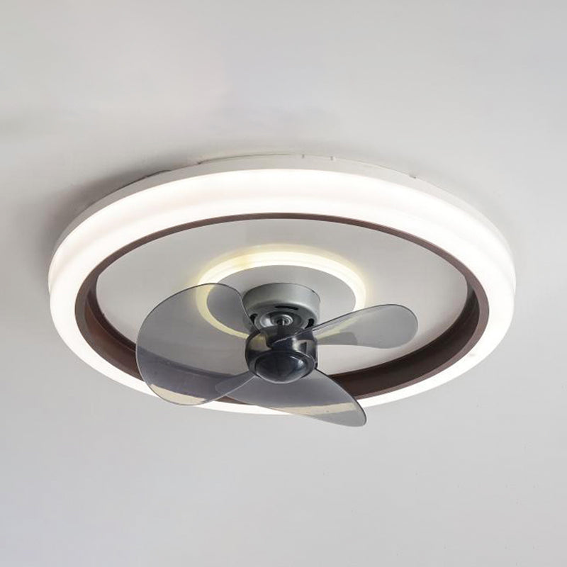 Round Shape Metal Ceiling Fan Modern Style 2 Lights Ceiling Fan Lamp