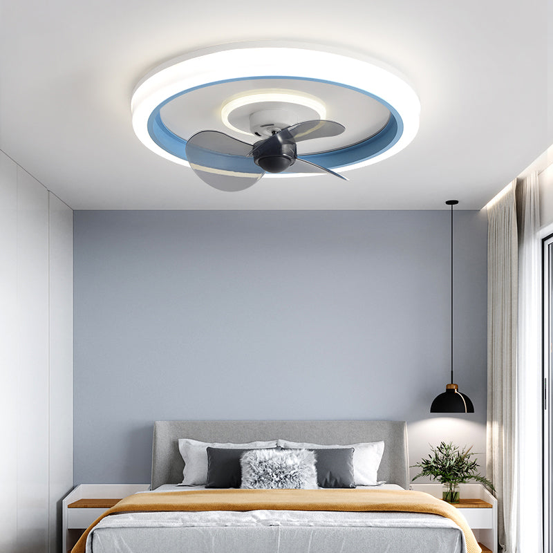 Round Shape Metal Ceiling Fan Modern Style 2 Lights Ceiling Fan Lamp