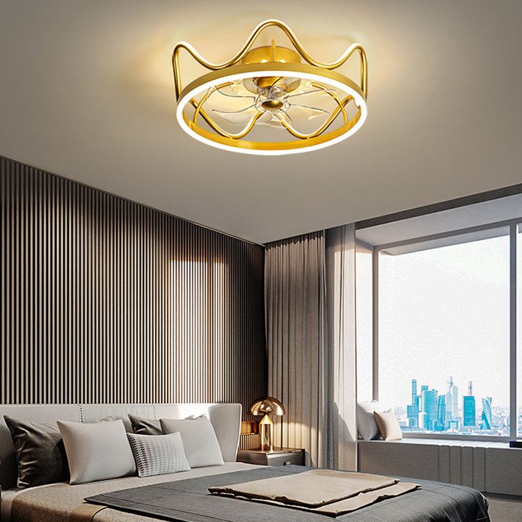 Metal Crown Shape Ceiling Fan Lights Modern Style 2 Light LED Flush Lights