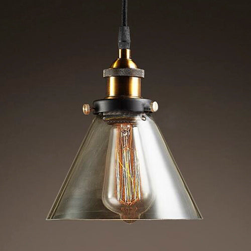 5.5"/7" Wide Cone Pendant Light Industrial 1 Light Grey/Brown/Clear Glass Hanging Lamp in Bronze