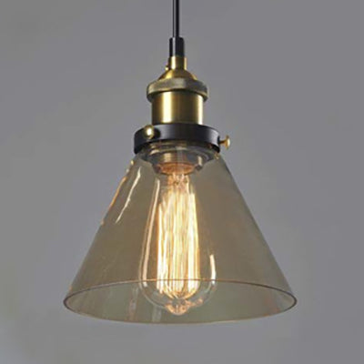 5.5"/7" Wide Cone Pendant Light Industrial 1 Light Grey/Brown/Clear Glass Hanging Lamp in Bronze