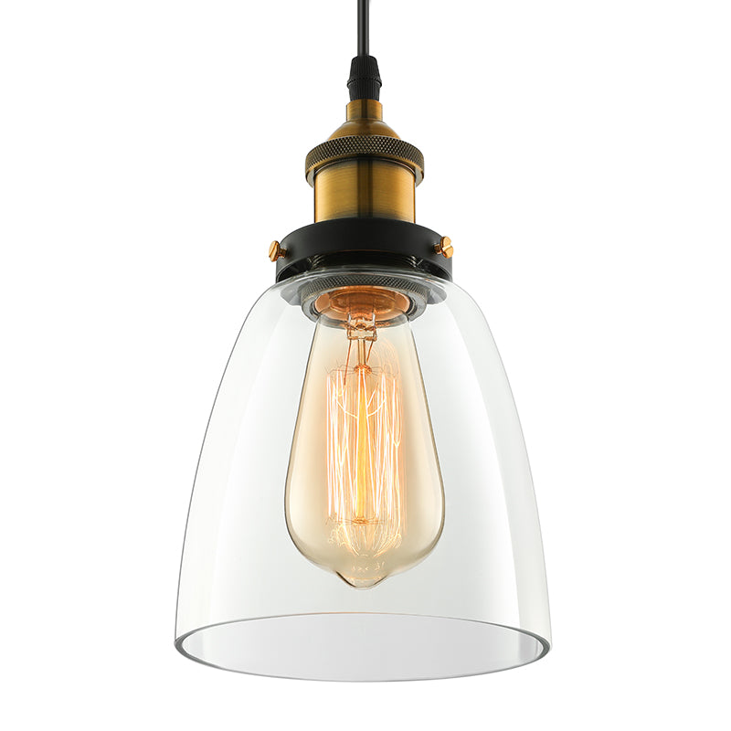 5.5"/7" Wide Cone Pendant Light Industrial 1 Light Grey/Brown/Clear Glass Hanging Lamp in Bronze