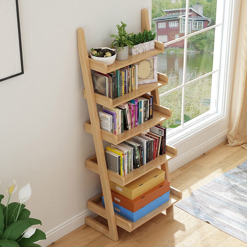 Estantería de escalera de madera de goma estantería moderna abierta para la oficina en casa
