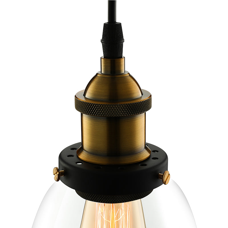 5.5"/7" Wide Cone Pendant Light Industrial 1 Light Grey/Brown/Clear Glass Hanging Lamp in Bronze