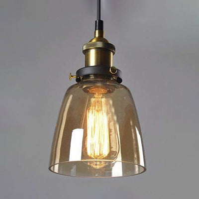 5.5"/7" Wide Cone Pendant Light Industrial 1 Light Grey/Brown/Clear Glass Hanging Lamp in Bronze