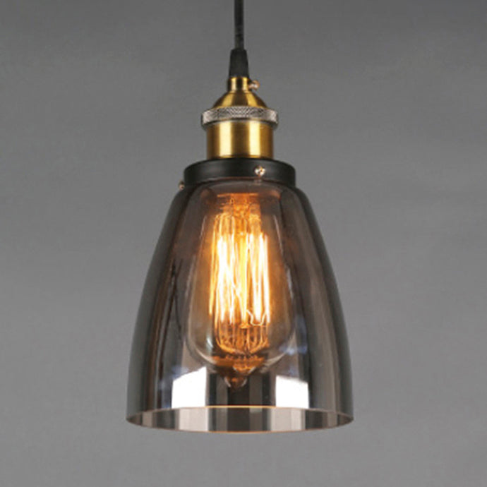 5.5"/7" Wide Cone Pendant Light Industrial 1 Light Grey/Brown/Clear Glass Hanging Lamp in Bronze