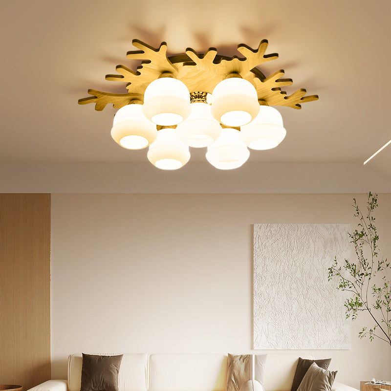 Geweihform Deckenlampe Modernes Holz 1 Leichte Flush -Halterung für Wohnzimmer