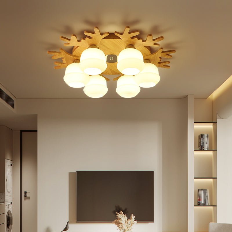 Antler Shape Ceiling Lamp Modern Wood 1 Light Flush Mount for Living Room