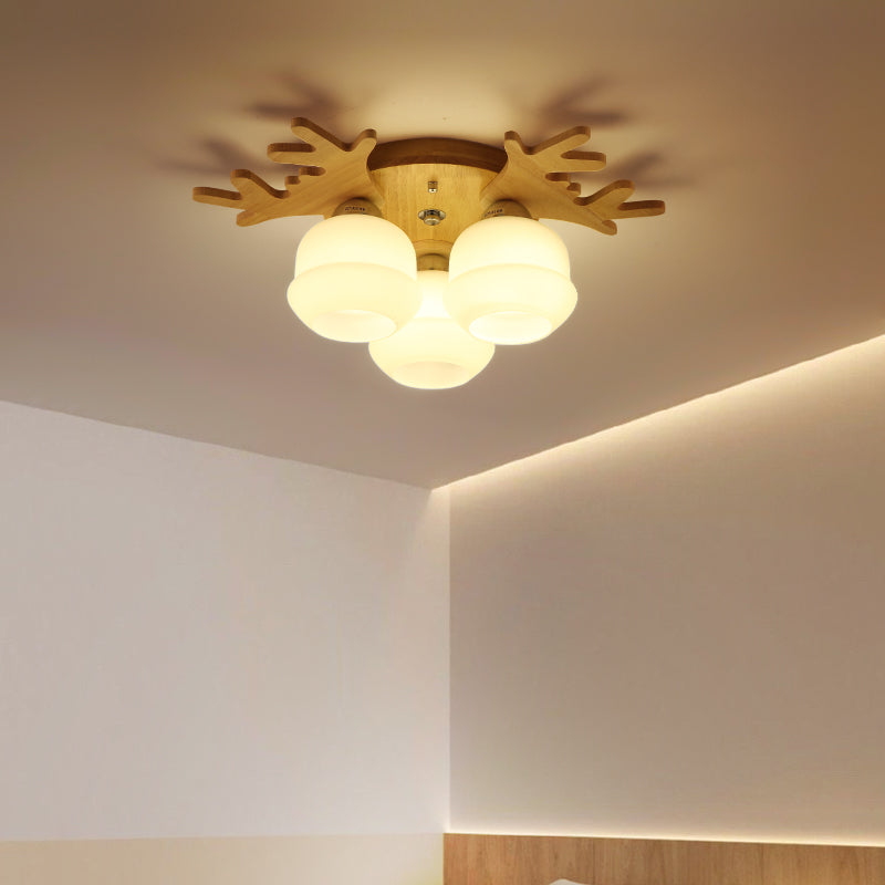 Geweihform Deckenlampe Modernes Holz 1 Leichte Flush -Halterung für Wohnzimmer