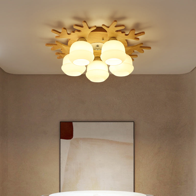 Antler Shape Ceiling Lamp Modern Wood 1 Light Flush Mount for Living Room