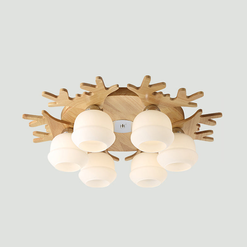 Geweihform Deckenlampe Modernes Holz 1 Leichte Flush -Halterung für Wohnzimmer