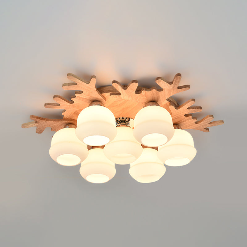 Geweihform Deckenlampe Modernes Holz 1 Leichte Flush -Halterung für Wohnzimmer