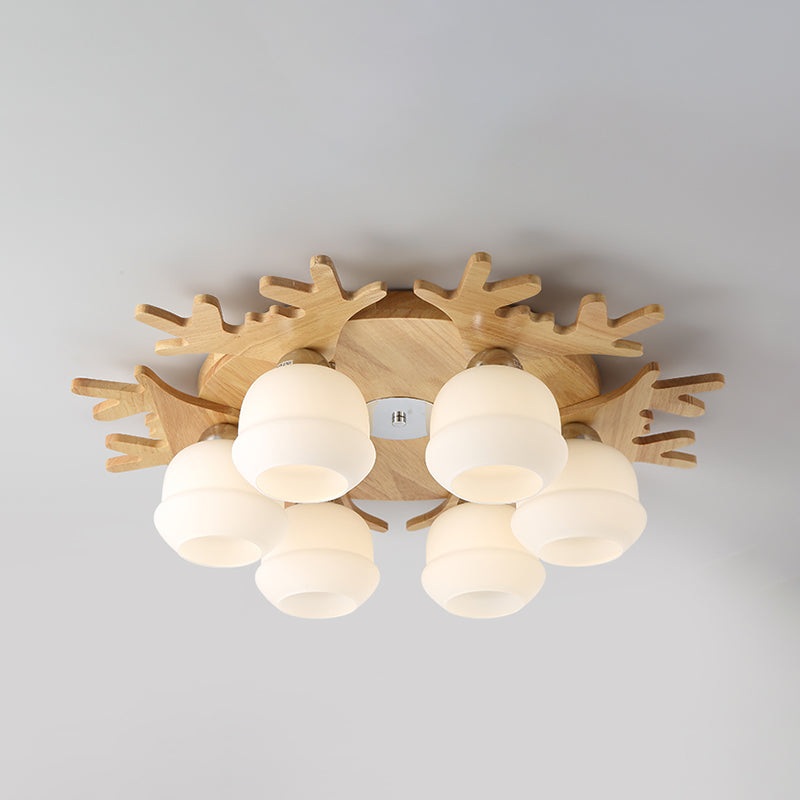 Geweihform Deckenlampe Modernes Holz 1 Leichte Flush -Halterung für Wohnzimmer