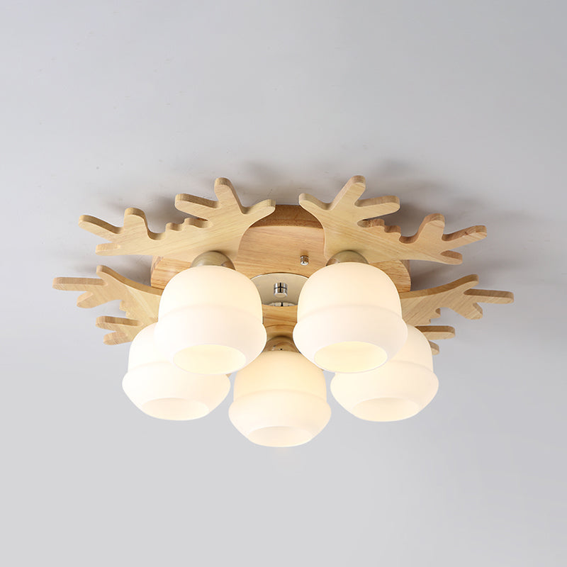 Geweihform Deckenlampe Modernes Holz 1 Leichte Flush -Halterung für Wohnzimmer