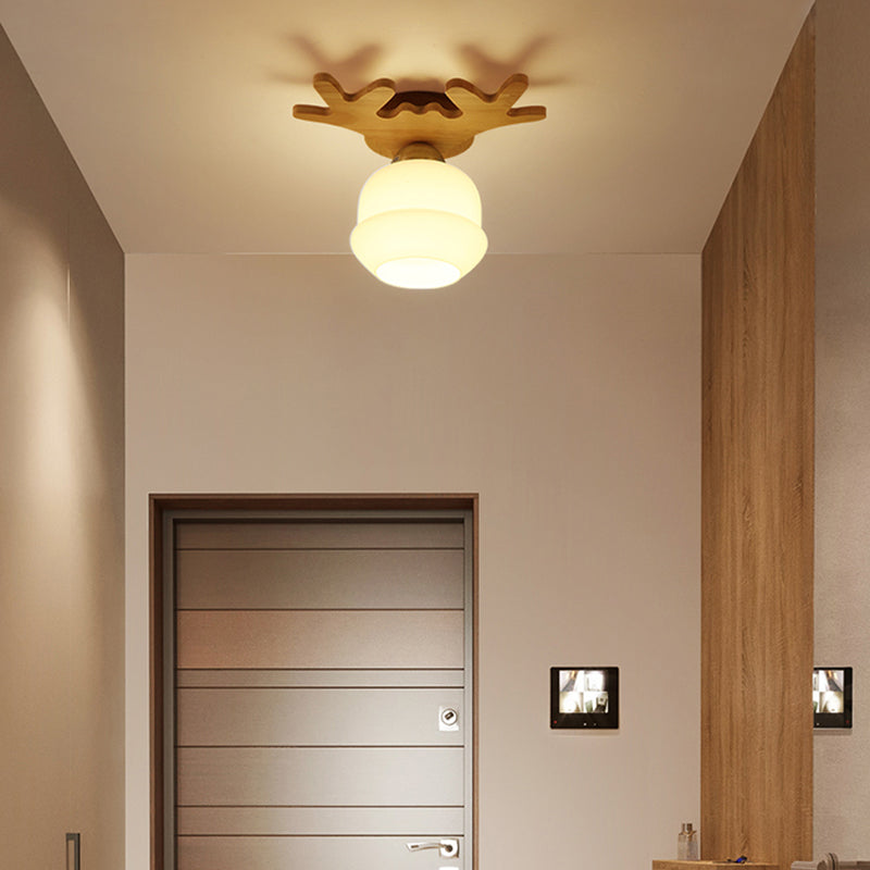 Geweihform Deckenlampe Modernes Holz 1 Leichte Flush -Halterung für Wohnzimmer