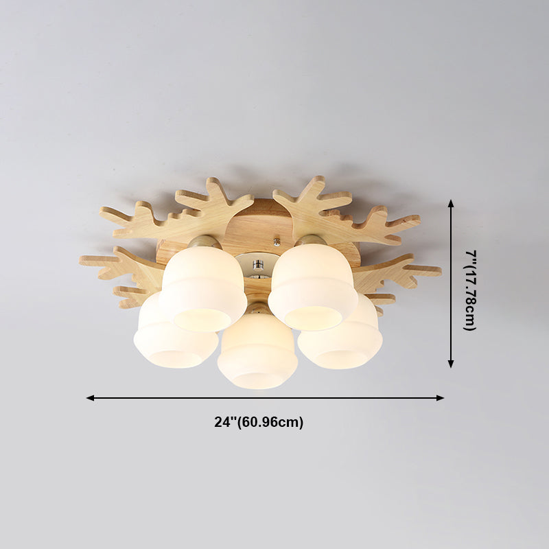 Geweihform Deckenlampe Modernes Holz 1 Leichte Flush -Halterung für Wohnzimmer