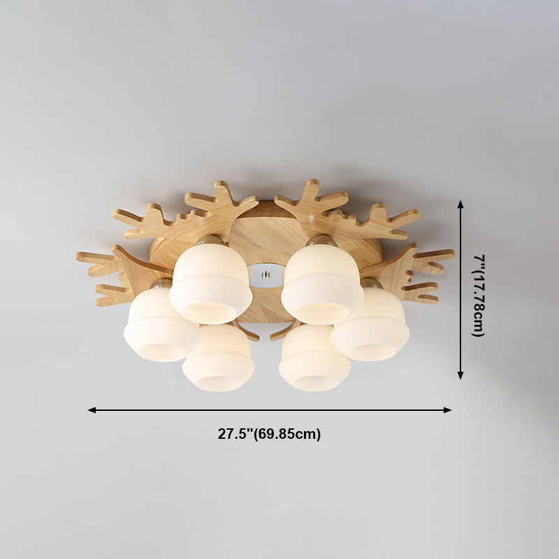 Antler Shape Ceiling Lamp Modern Wood 1 Light Flush Mount for Living Room