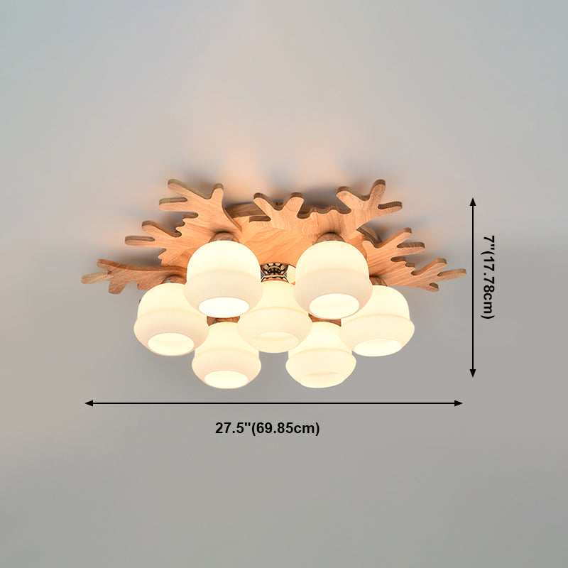 Antler Shape Ceiling Lamp Modern Wood 1 Light Flush Mount for Living Room