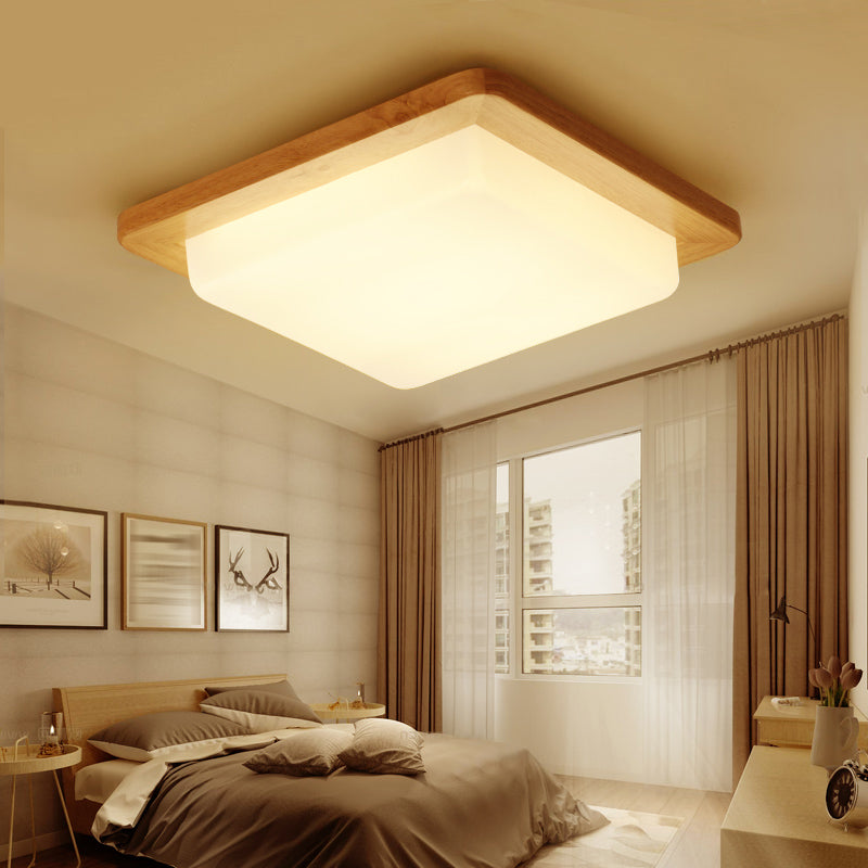 Wood Square Shape Flush Ceiling Light Modern 1 Light Flush Ceiling Light Fixtures in Brown