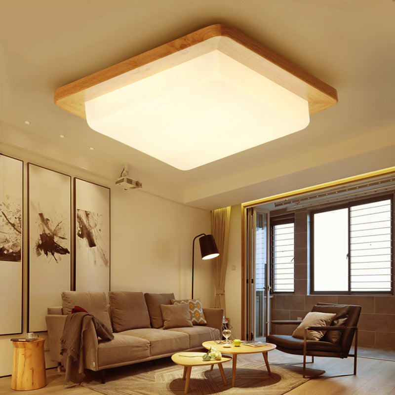 Wood Square Shape Flush Ceiling Light Modern 1 Light Flush Ceiling Light Fixtures in Brown