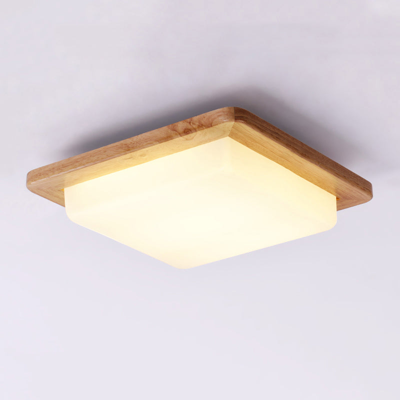 Wood Square Shape Flush Ceiling Light Modern 1 Light Flush Ceiling Light Fixtures in Brown