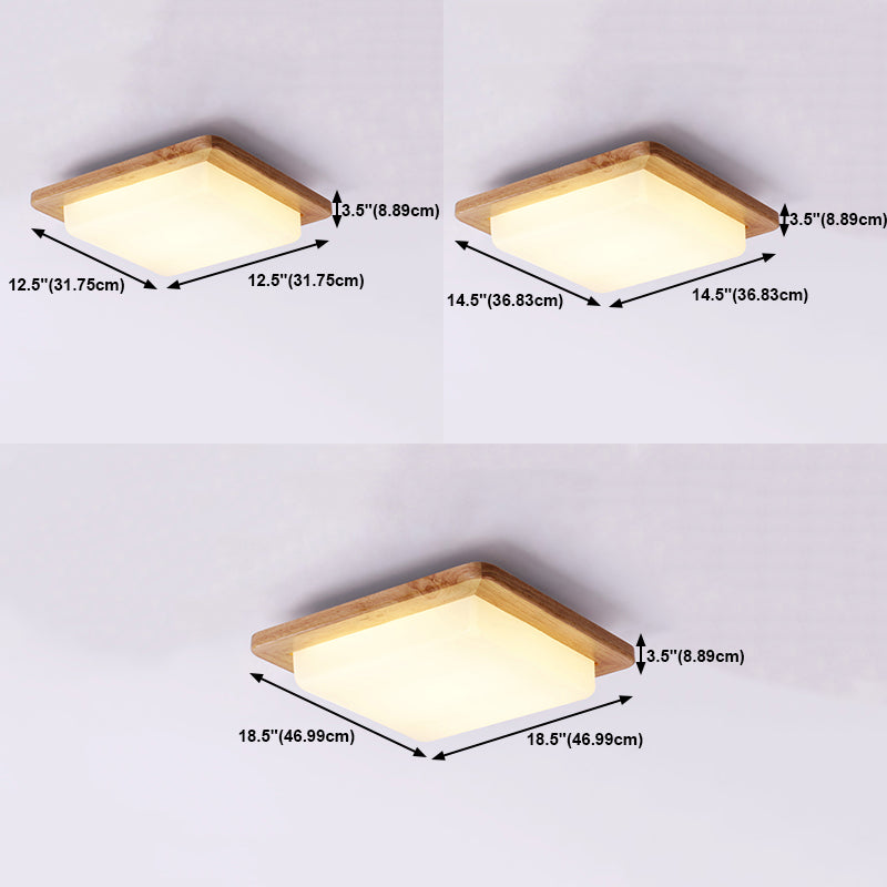 Wood Square Shape Flush Ceiling Light Modern 1 Light Flush Ceiling Light Fixtures in Brown