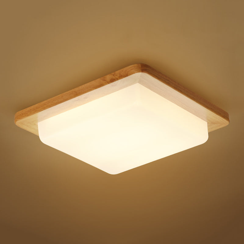 Wood Square Shape Flush Ceiling Light Modern 1 Light Flush Ceiling Light Fixtures in Brown