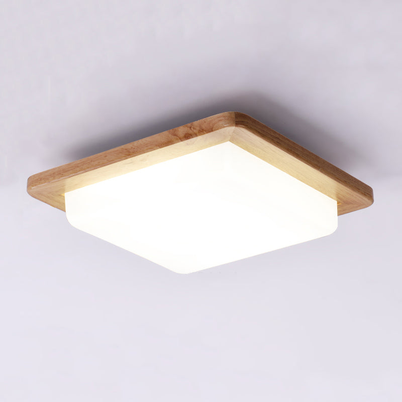 Wood Square Shape Flush Ceiling Light Modern 1 Light Flush Ceiling Light Fixtures in Brown