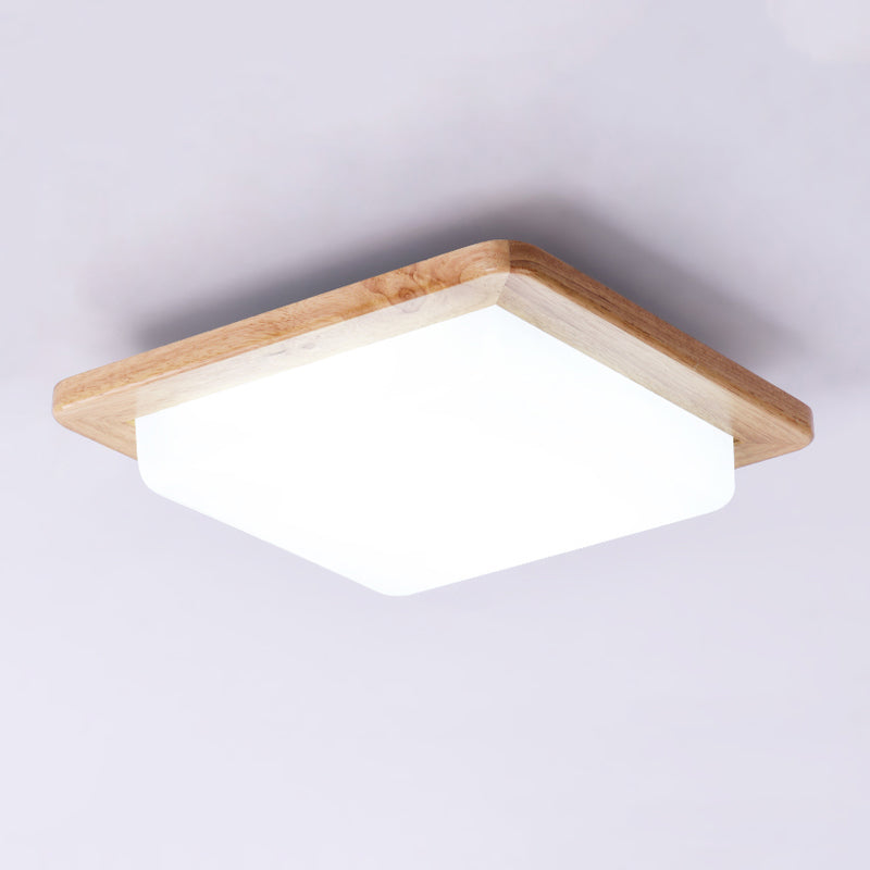 Wood Square Shape Flush Ceiling Light Modern 1 Light Flush Ceiling Light Fixtures in Brown