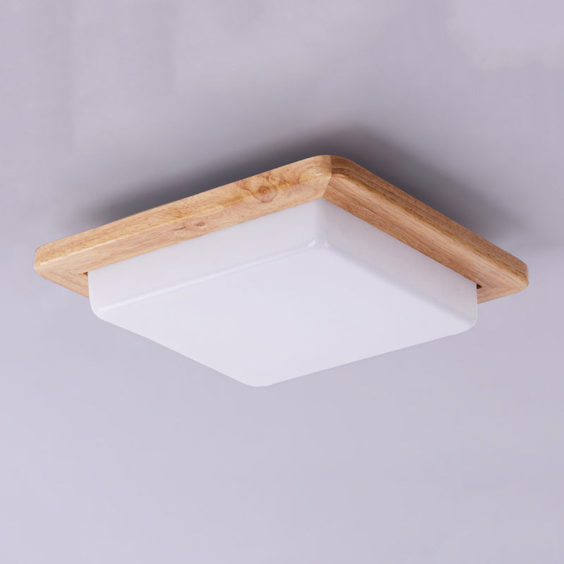 Wood Square Shape Flush Ceiling Light Modern 1 Light Flush Ceiling Light Fixtures in Brown