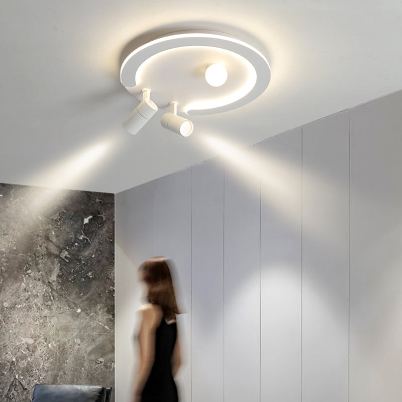 Modern Round Ceiling Light Metal White Track Flush Mount Light for Living Room