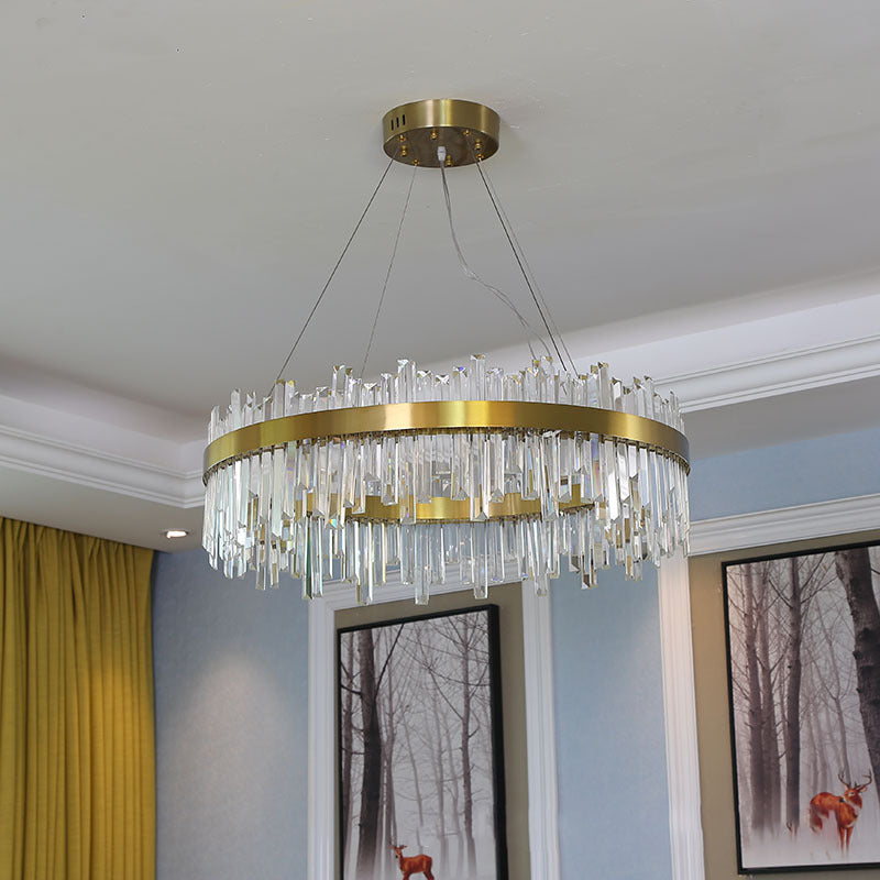 Forme ronde Lights Hanging Stryme Crystal Metal Chandelier en or pour le salon