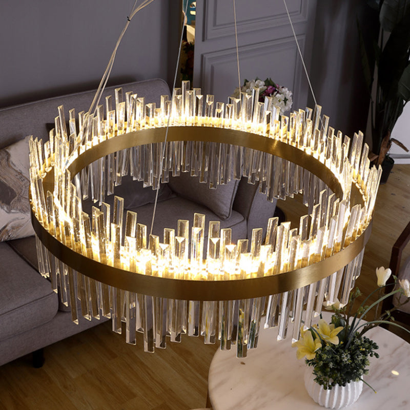 Forme ronde Lights Hanging Stryme Crystal Metal Chandelier en or pour le salon