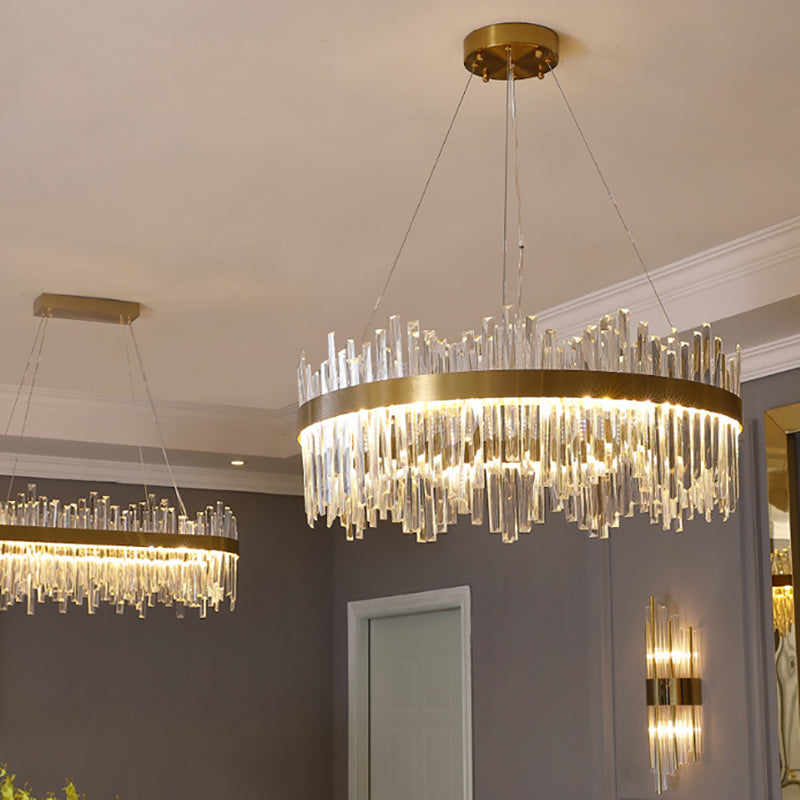 Forme ronde Lights Hanging Stryme Crystal Metal Chandelier en or pour le salon