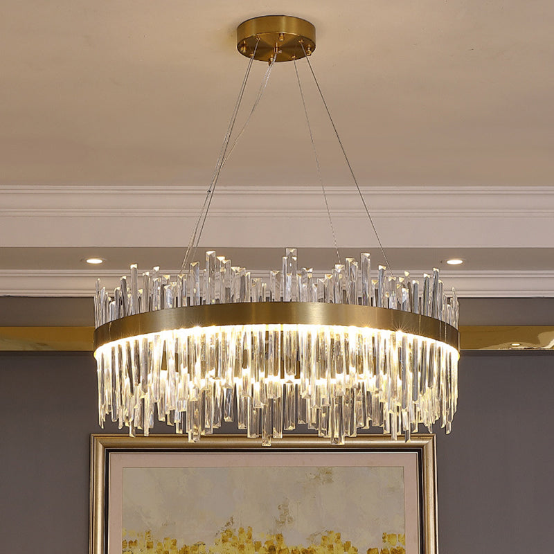 Forme ronde Lights Hanging Stryme Crystal Metal Chandelier en or pour le salon