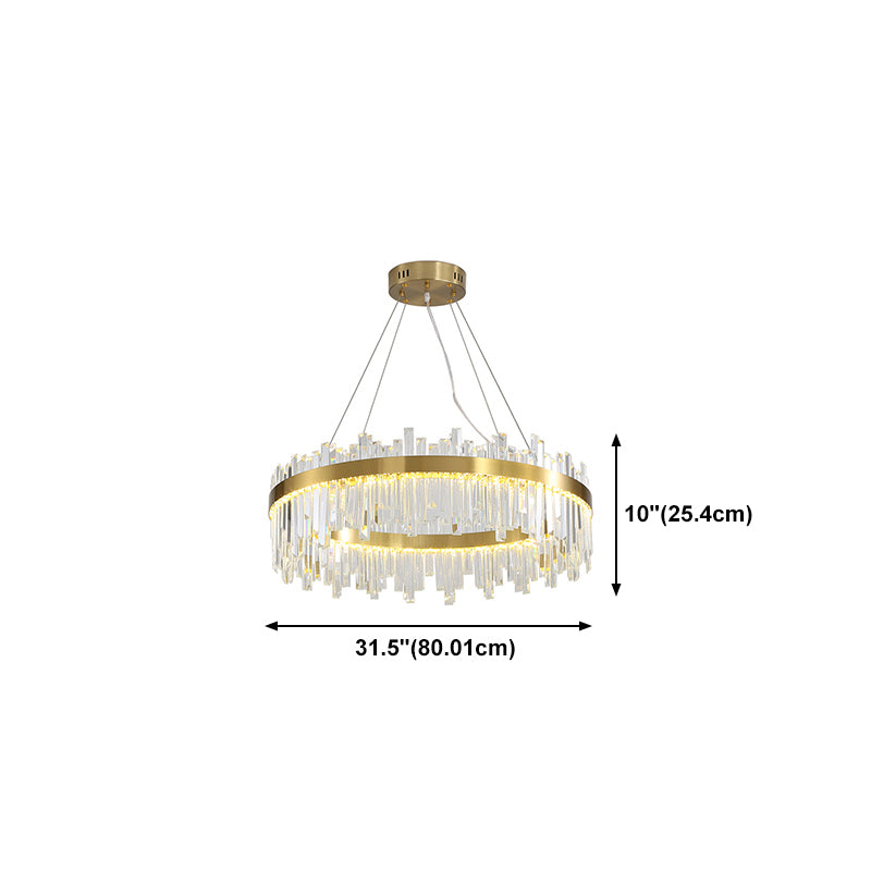 Forme ronde Lights Hanging Stryme Crystal Metal Chandelier en or pour le salon