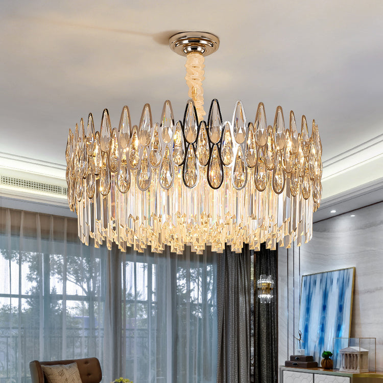 Contemporary Round Pendant Light Fixture Crystal Living Room Chandelier in Clear