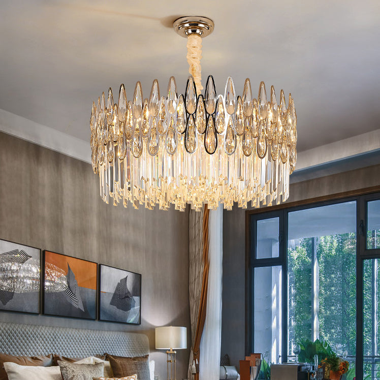 Contemporary Round Pendant Light Fixture Crystal Living Room Chandelier in Clear