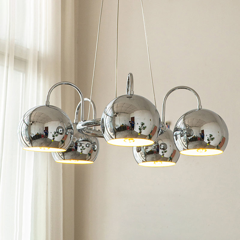 Silver Dome Pendant Light Postmodern Metal Chandelier Light for Living Room