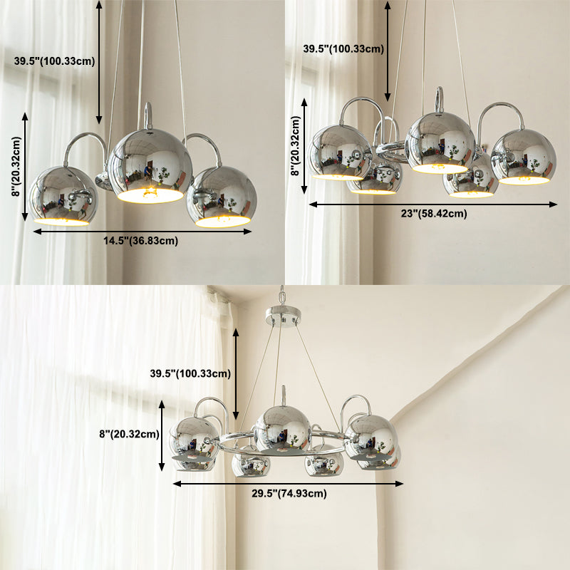 Silver Dome Pendant Light Postmodern Metal Chandelier Light for Living Room