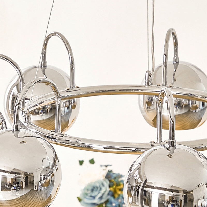 Silver Dome Pendant Light Postmodern Metal Chandelier Light for Living Room