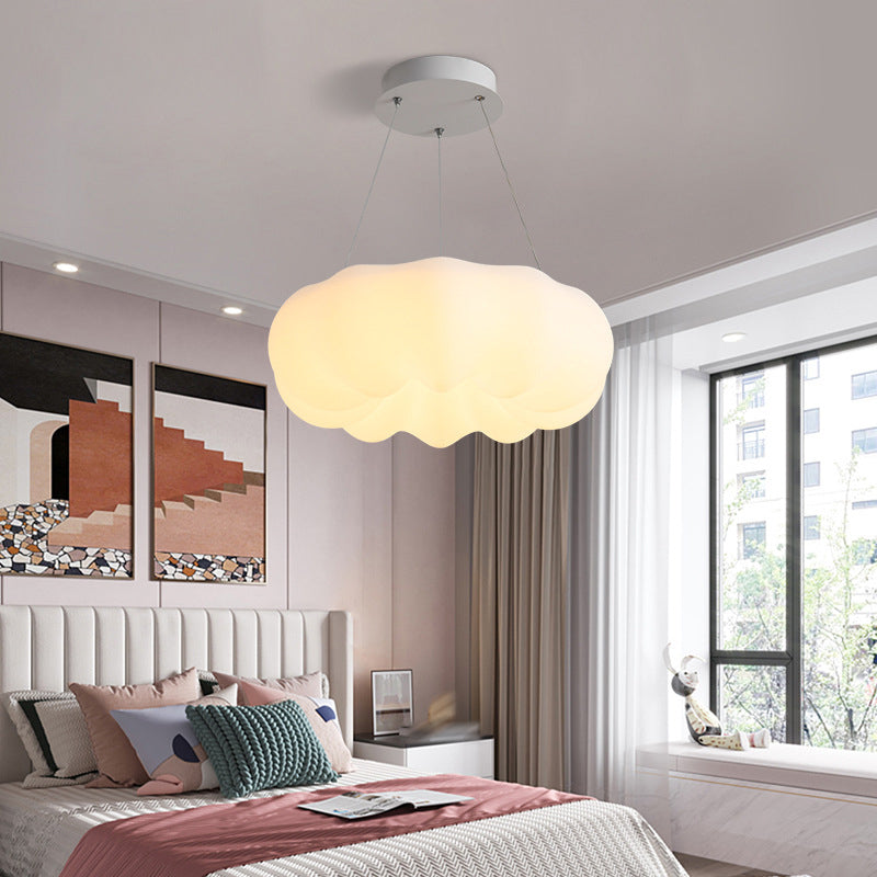 Bedroom Hanging Pendant Light Metal LED Nordic Chandelier Lamp in White