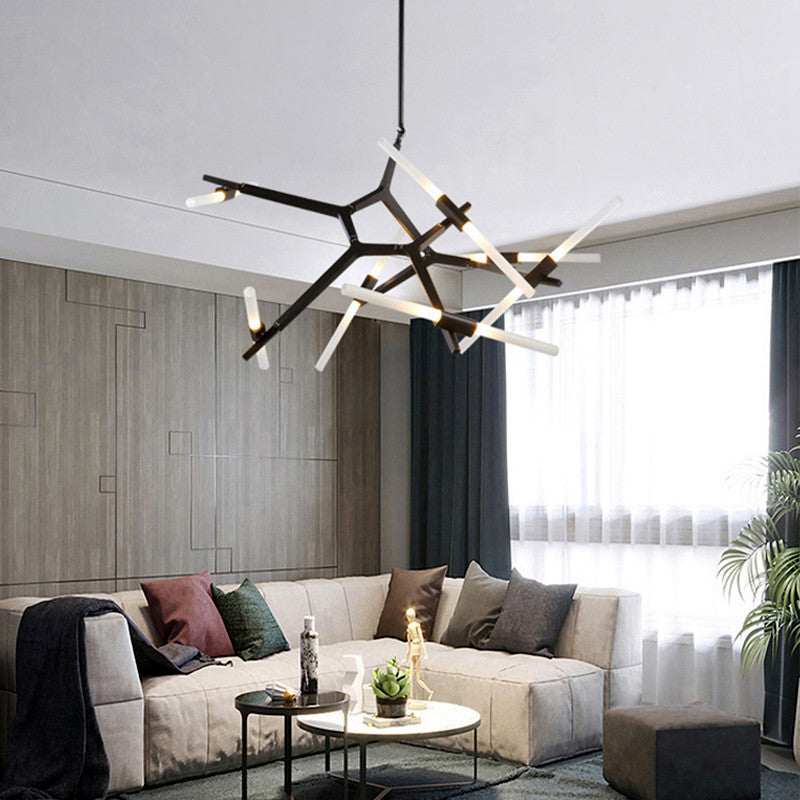 Modern Style Chandelier Light Fixture Branch Metal Hanging Light in Black